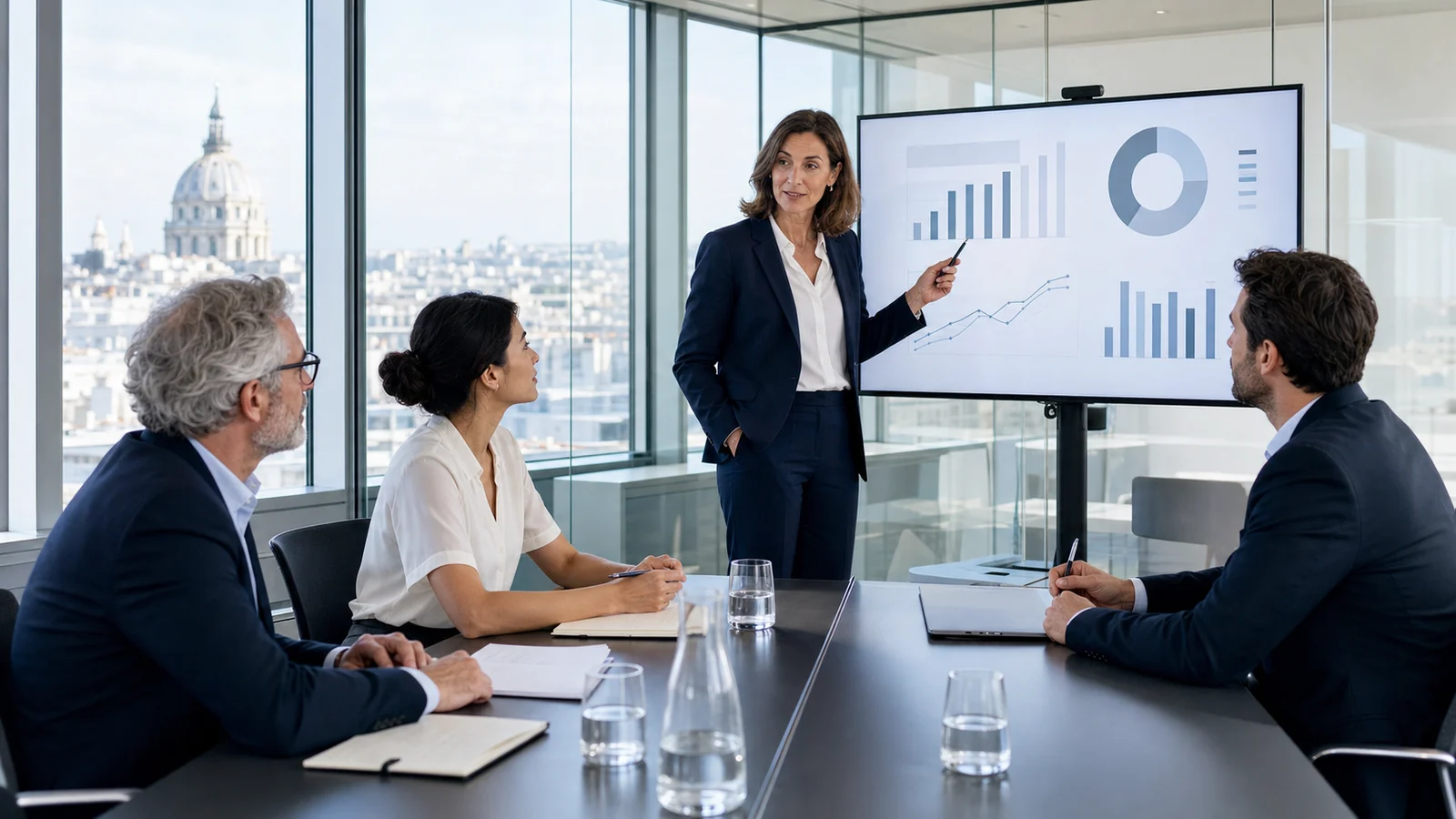 Équipe de direction analysant ensemble la rentabilité de l’activité